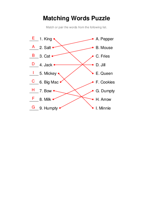Word Matching Table Word Match Puzzle Maker | Create Word Matching Puzzles